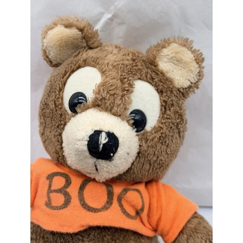 RARE 1980 Dakin Peek A BOO Bear In Orange Shirt 15” Brown Stuffed Animal Toy